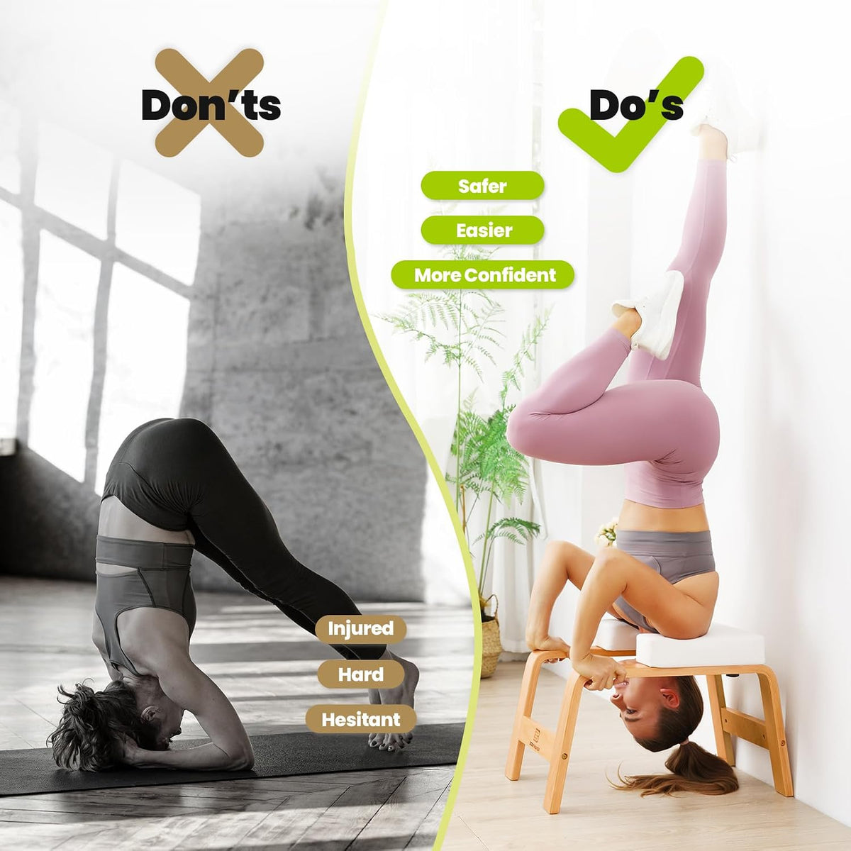 Yoga Headstand Bench, Stand Yoga Chair for Balance Training, Core Strength Building, Upside Down Chair for Relaxation, Handstand Trainer Inversion Chair for Home Gym (Chocolate Black)