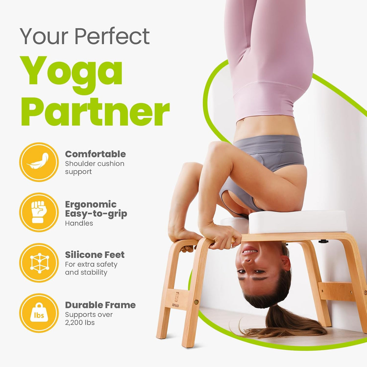 Yoga Headstand Bench, Stand Yoga Chair for Balance Training, Core Strength Building, Upside Down Chair for Relaxation, Handstand Trainer Inversion Chair for Home Gym (Chocolate Black)