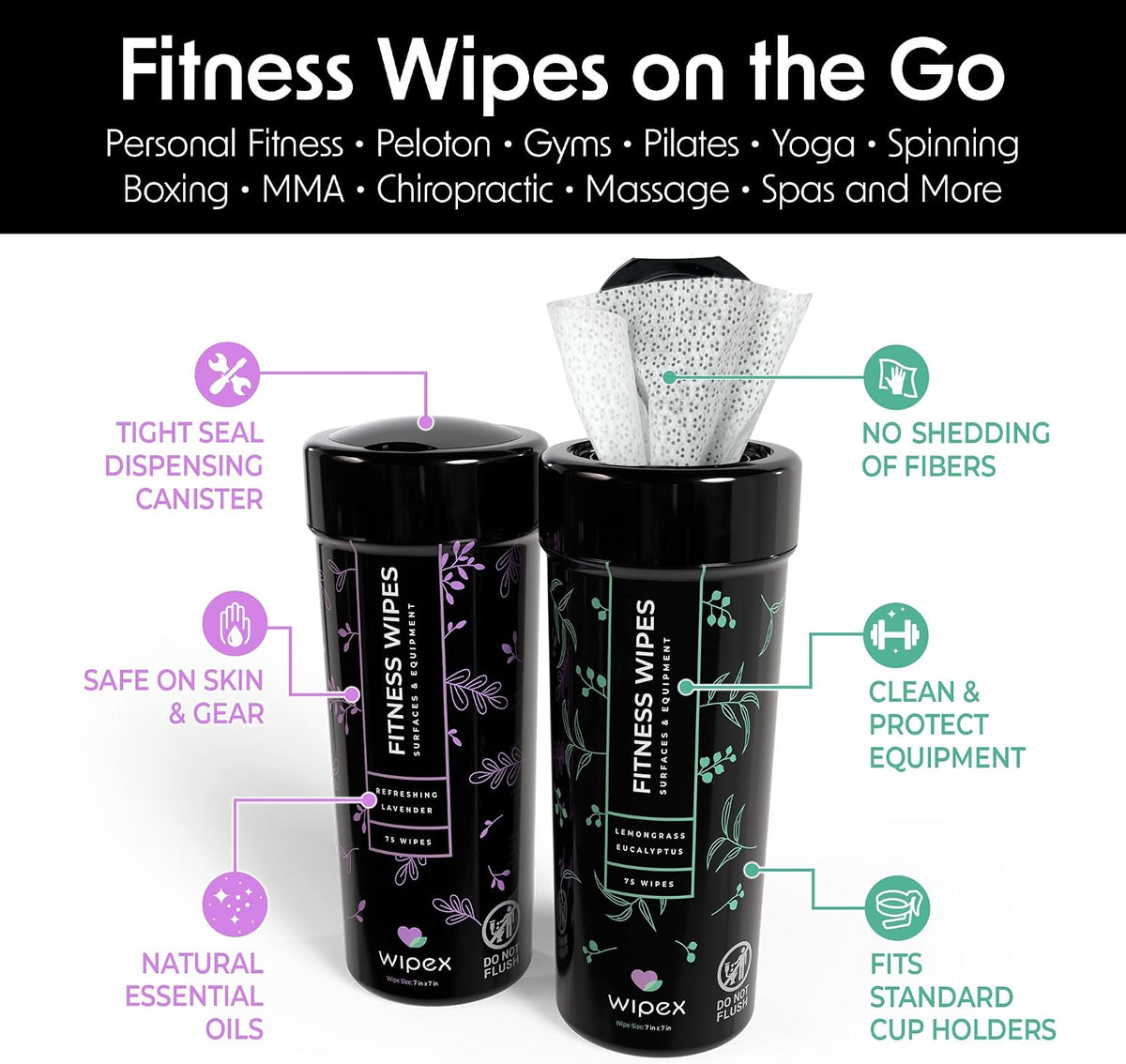 Yoga Mat Cleaner & Fitness Wipes - Natural Lavender & Vinegar Gym Equipment Cleaner - 75 Gym Wipes to Clean Yoga Mats, Spinning & Peloton Bikes, Weight Machines & Surfaces