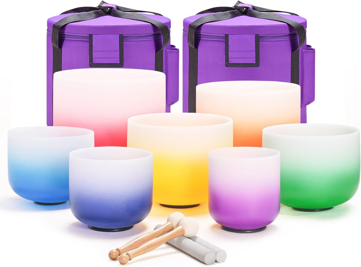 432HZ 6-12 Inch Set of 7 Aria Gradient Design Crystal Singing Bowls