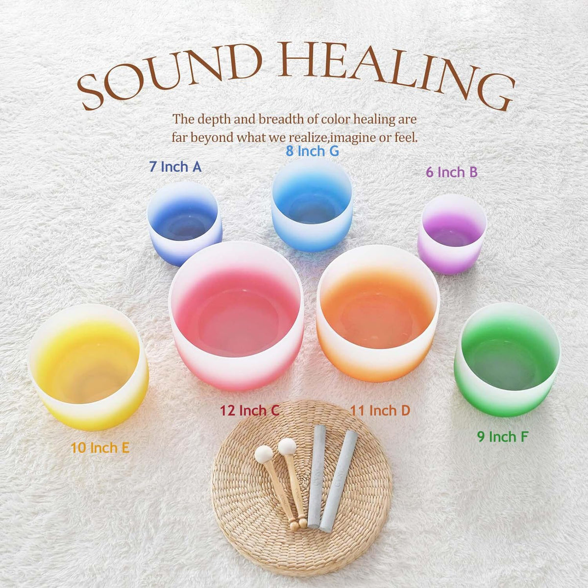 432HZ 6-12 Inch Set of 7 Aria Gradient Design Crystal Singing Bowls