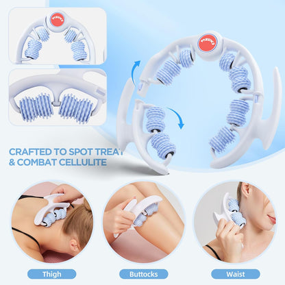 Cellulite Massage Tool - Lymphatic Drainage Massager - Muscle Roller, Deep Fascia Massage, Dimpled Skin Removal, Legs/Thighs/Buttocks, Anti-Cellulite Roller, Smooth Skin (14 Wheel - Blue)