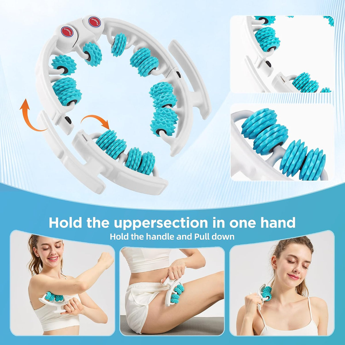 Cellulite Massage Tool - Lymphatic Drainage Massager - Muscle Roller, Deep Fascia Massage, Dimpled Skin Removal, Legs/Thighs/Buttocks, Anti-Cellulite Roller, Smooth Skin (14 Wheel - Blue)