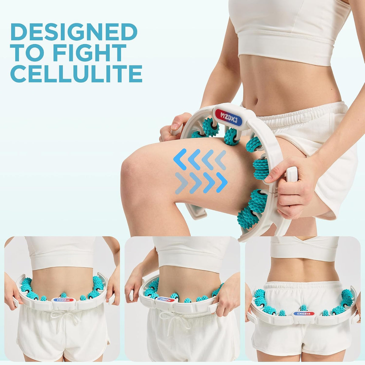 Cellulite Massage Tool - Lymphatic Drainage Massager - Muscle Roller, Deep Fascia Massage, Dimpled Skin Removal, Legs/Thighs/Buttocks, Anti-Cellulite Roller, Smooth Skin (14 Wheel - Blue)