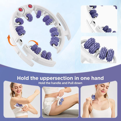 Cellulite Massage Tool - Lymphatic Drainage Massager - Muscle Roller, Deep Fascia Massage, Dimpled Skin Removal, Legs/Thighs/Buttocks, Anti-Cellulite Roller, Smooth Skin (14 Wheel - Blue)