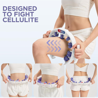 Cellulite Massage Tool - Lymphatic Drainage Massager - Muscle Roller, Deep Fascia Massage, Dimpled Skin Removal, Legs/Thighs/Buttocks, Anti-Cellulite Roller, Smooth Skin (14 Wheel - Blue)