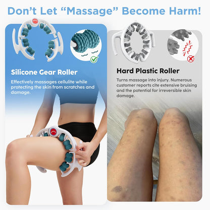 Cellulite Massage Tool - Lymphatic Drainage Massager - Muscle Roller, Deep Fascia Massage, Dimpled Skin Removal, Legs/Thighs/Buttocks, Anti-Cellulite Roller, Smooth Skin (14 Wheel - Blue)