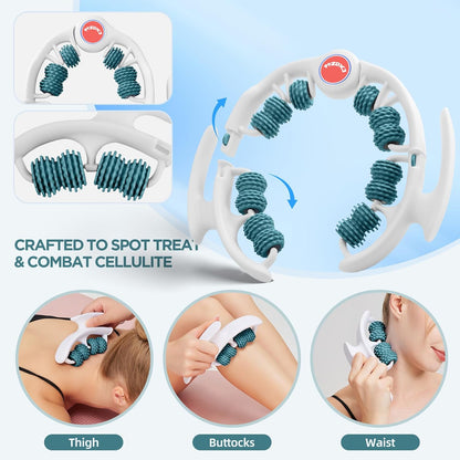 Cellulite Massage Tool - Lymphatic Drainage Massager - Muscle Roller, Deep Fascia Massage, Dimpled Skin Removal, Legs/Thighs/Buttocks, Anti-Cellulite Roller, Smooth Skin (14 Wheel - Blue)