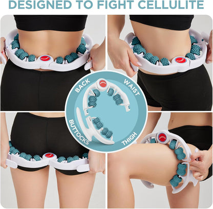 Cellulite Massage Tool - Lymphatic Drainage Massager - Muscle Roller, Deep Fascia Massage, Dimpled Skin Removal, Legs/Thighs/Buttocks, Anti-Cellulite Roller, Smooth Skin (14 Wheel - Blue)