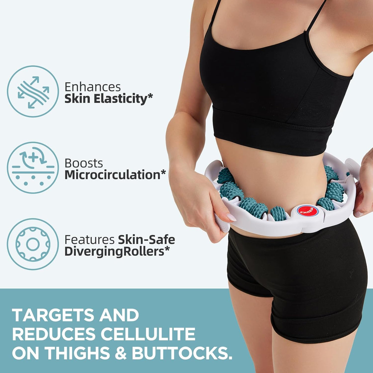 Cellulite Massage Tool - Lymphatic Drainage Massager - Muscle Roller, Deep Fascia Massage, Dimpled Skin Removal, Legs/Thighs/Buttocks, Anti-Cellulite Roller, Smooth Skin (14 Wheel - Blue)