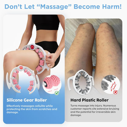 Cellulite Massage Tool - Lymphatic Drainage Massager - Muscle Roller, Deep Fascia Massage, Dimpled Skin Removal, Legs/Thighs/Buttocks, Anti-Cellulite Roller, Smooth Skin (14 Wheel - Blue)