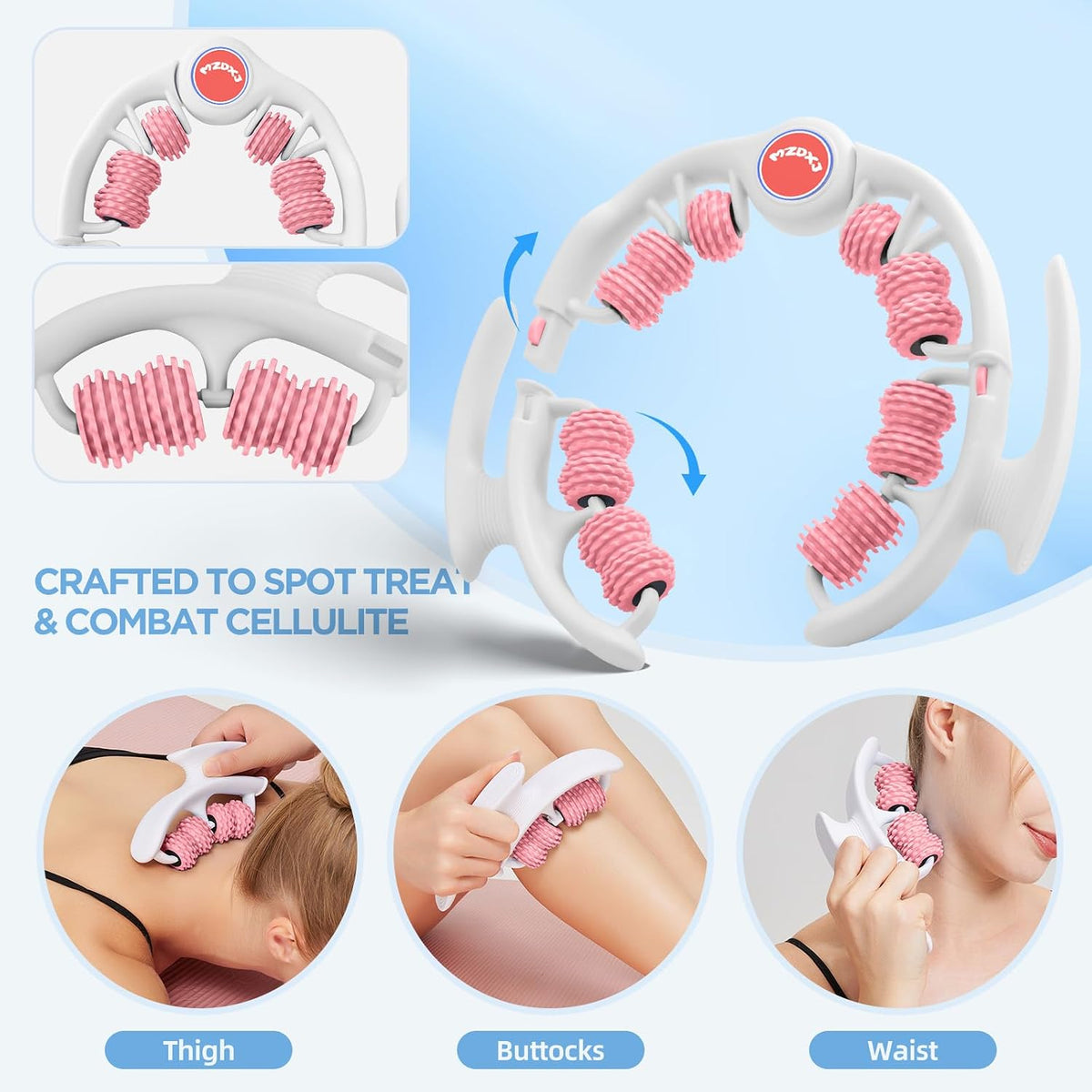 Cellulite Massage Tool - Lymphatic Drainage Massager - Muscle Roller, Deep Fascia Massage, Dimpled Skin Removal, Legs/Thighs/Buttocks, Anti-Cellulite Roller, Smooth Skin (14 Wheel - Blue)