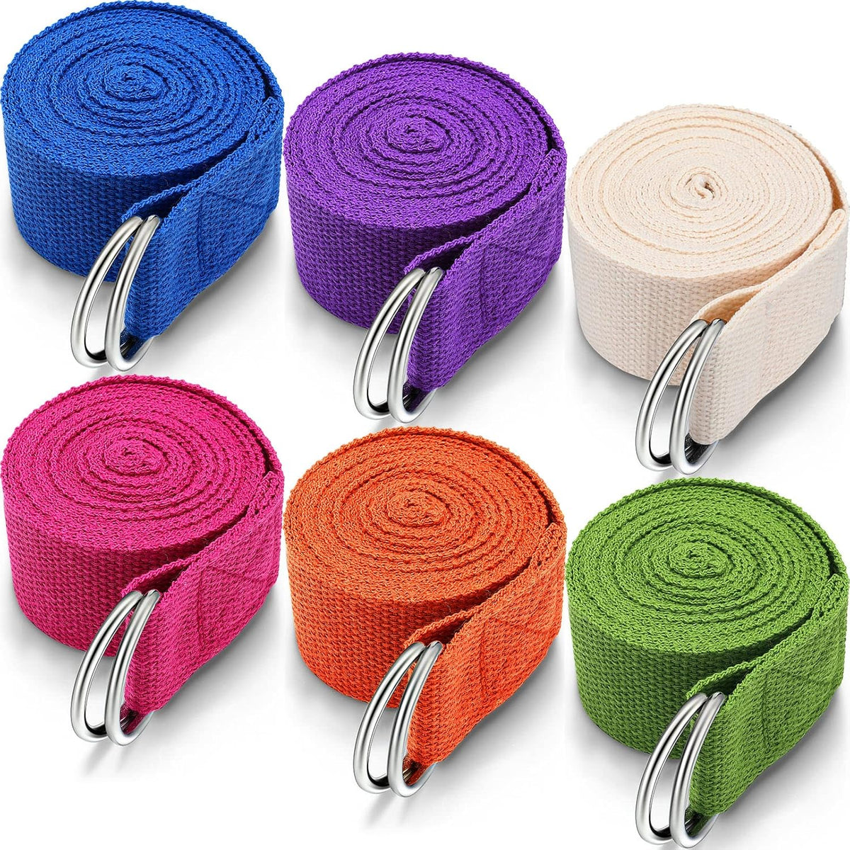 6 Pcs Yoga Straps for Stretching 8 Ft, Safe D Ring Buckle
