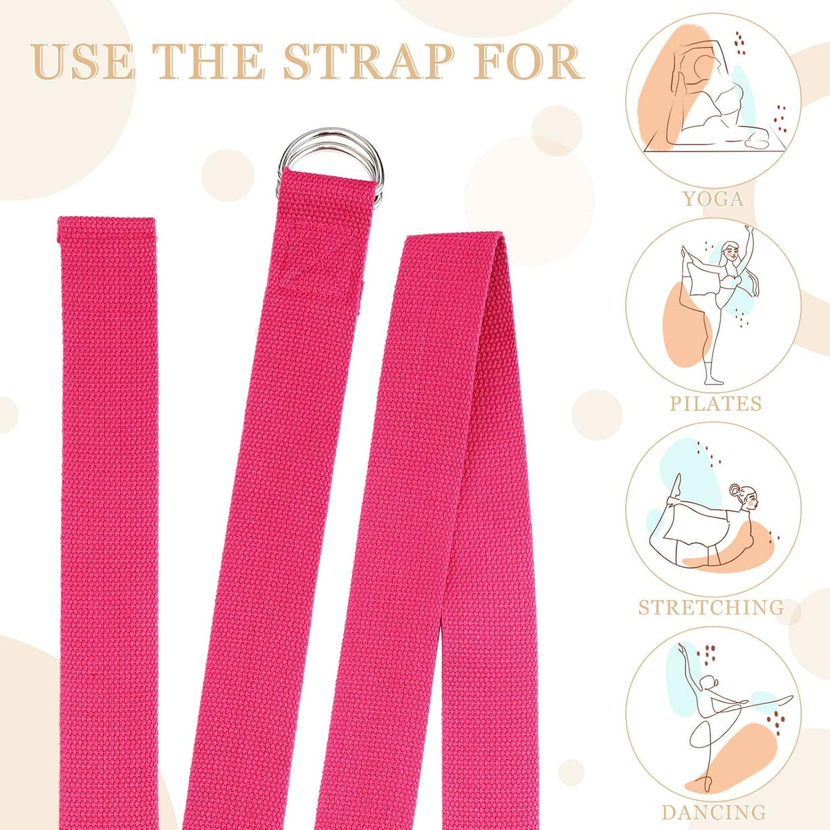 6 Pcs Yoga Straps for Stretching 8 Ft, Safe D Ring Buckle