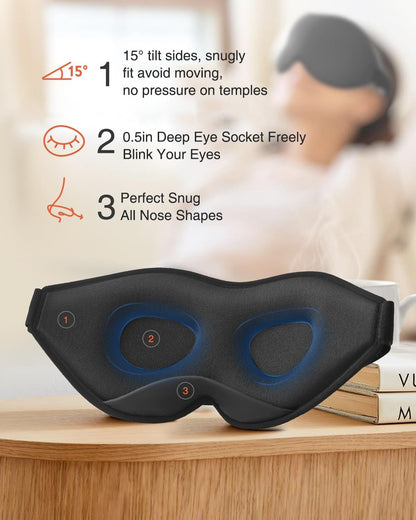 MABAO Sleep Mask for Side Sleeper, Eye Mask for Sleeping Women Men, Black