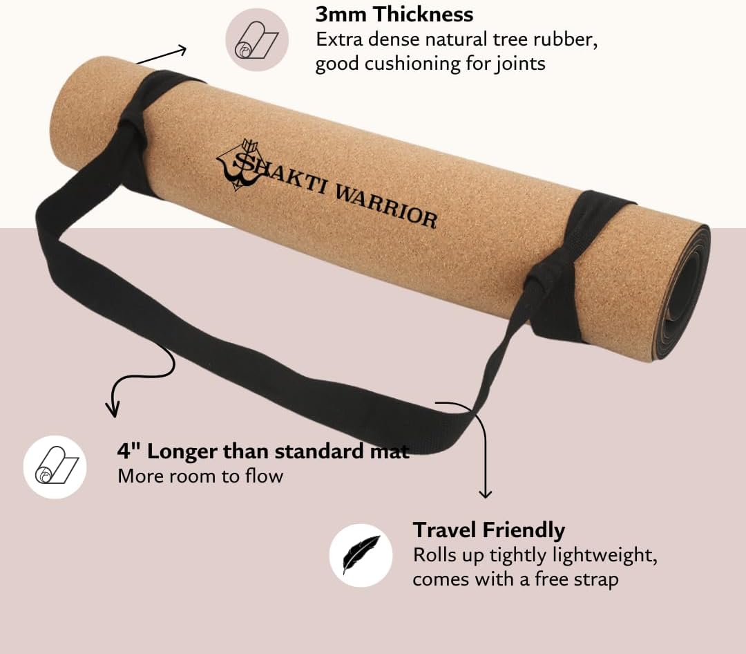 Mandala Pro Cork Yoga Mat, Non Slip, 72 x 24 Inch, 3mm Thick