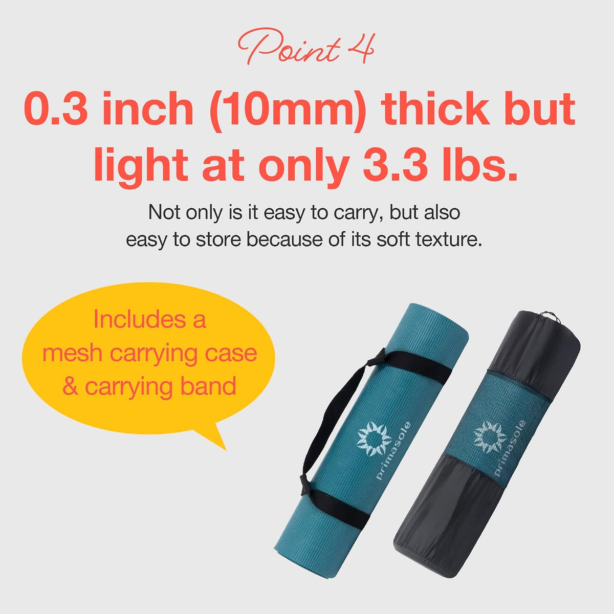 Yoga Mat Eco-Friendly Material 1/2 inch Non-Slip Yoga Pilates Fitness at Home & Gym 4 Colors with Carrying Case & Strap
