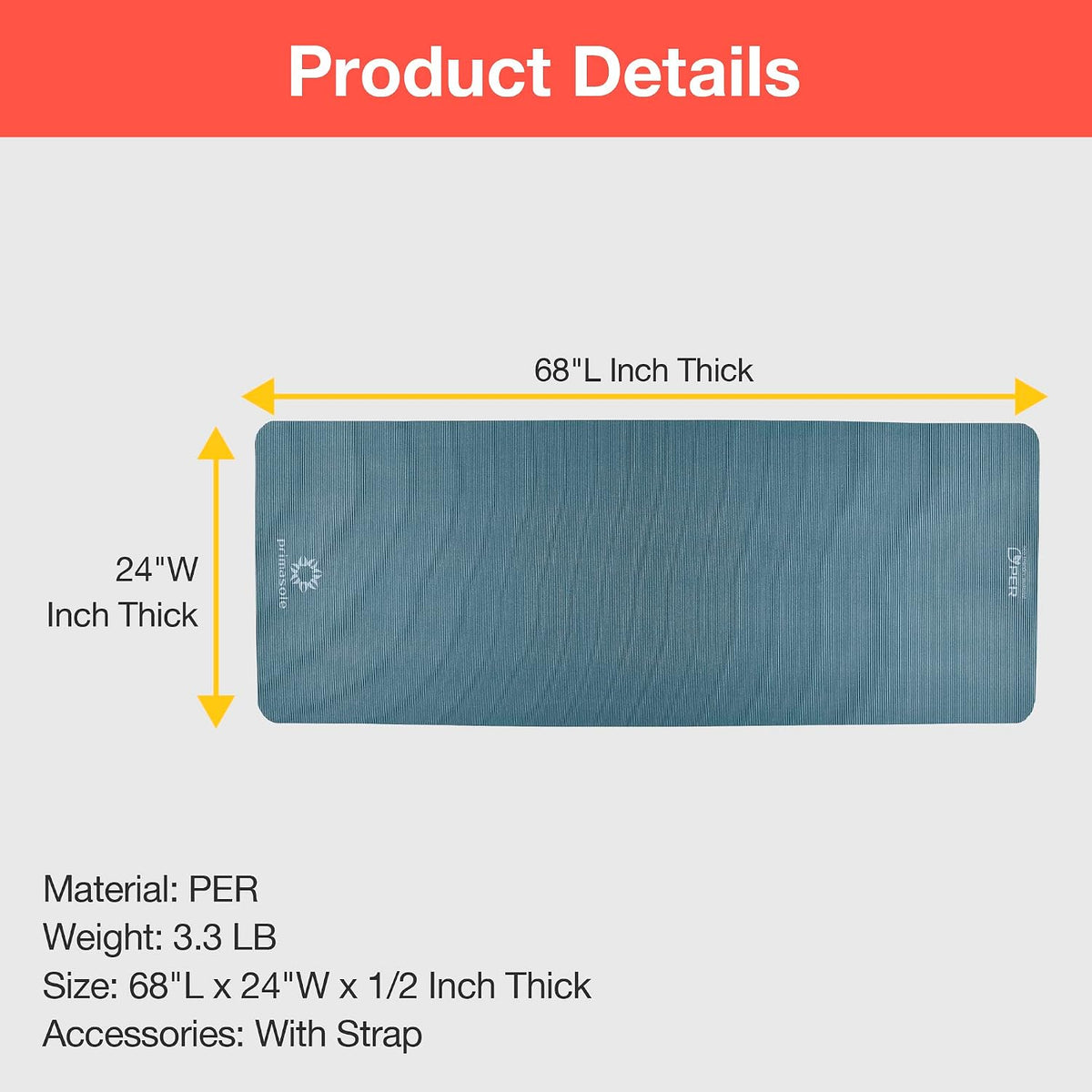 Yoga Mat Eco-Friendly Material 1/2 inch Non-Slip Yoga Pilates Fitness at Home & Gym 4 Colors with Carrying Case & Strap