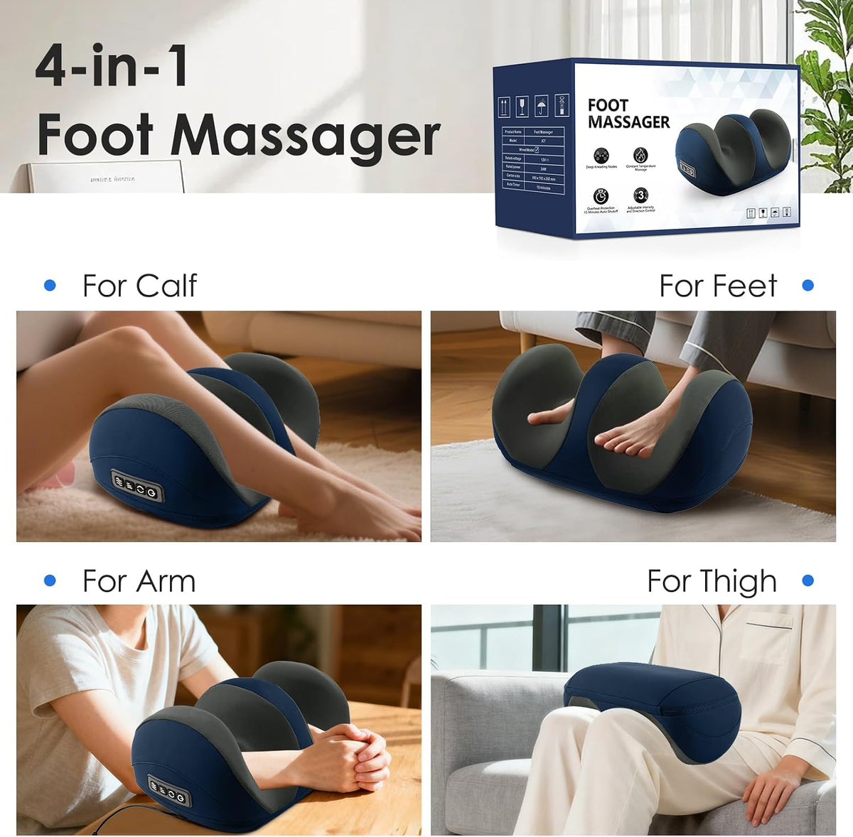 Shiatsu Foot Massager, Foot and Calf Massager with Heat, Black