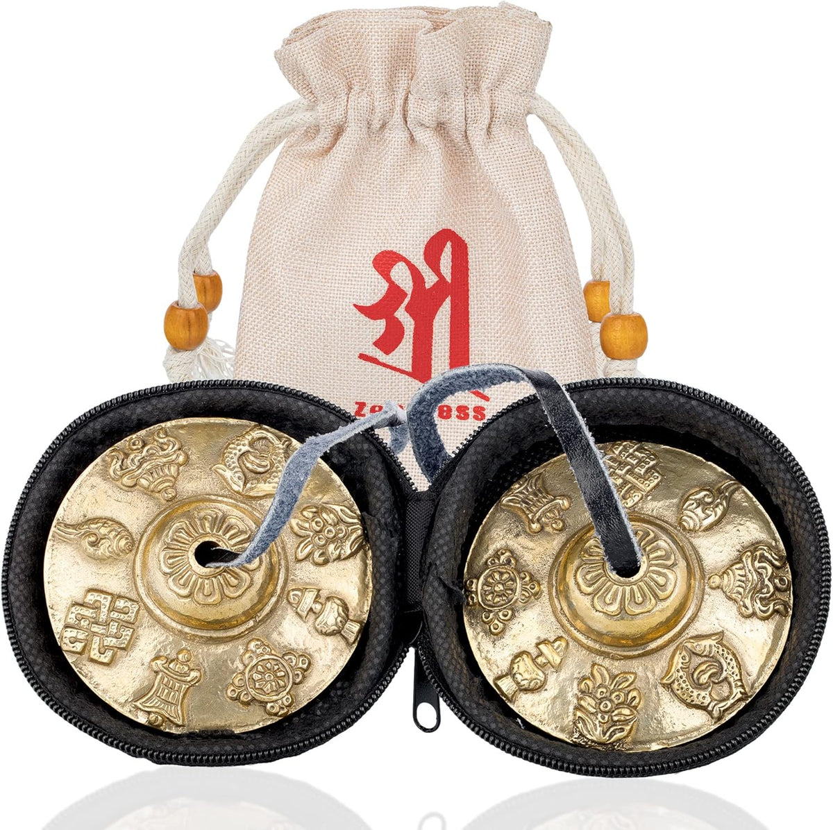 Tibetan Tingsha Cymbals 2pcs, with Storage Box and Fabric Case, Meditation Sanskrit Brass Chime Bells for Spiritual Healing Mindfulness, Yoga Buddhist, Relaxation Musical Instruments
