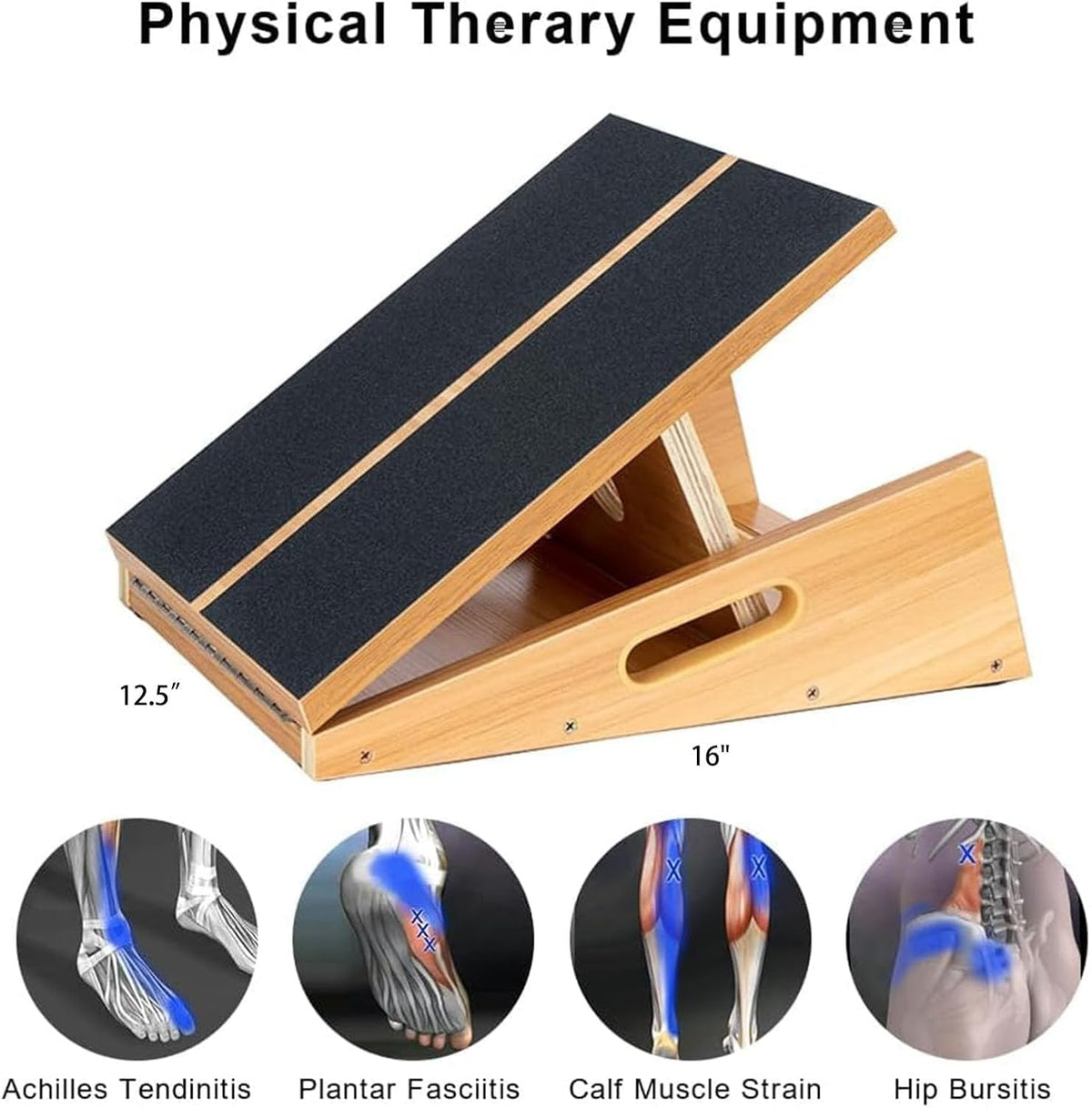 Wooden Slant Board, Adjustable Incline, Side Handles, Non-Slip