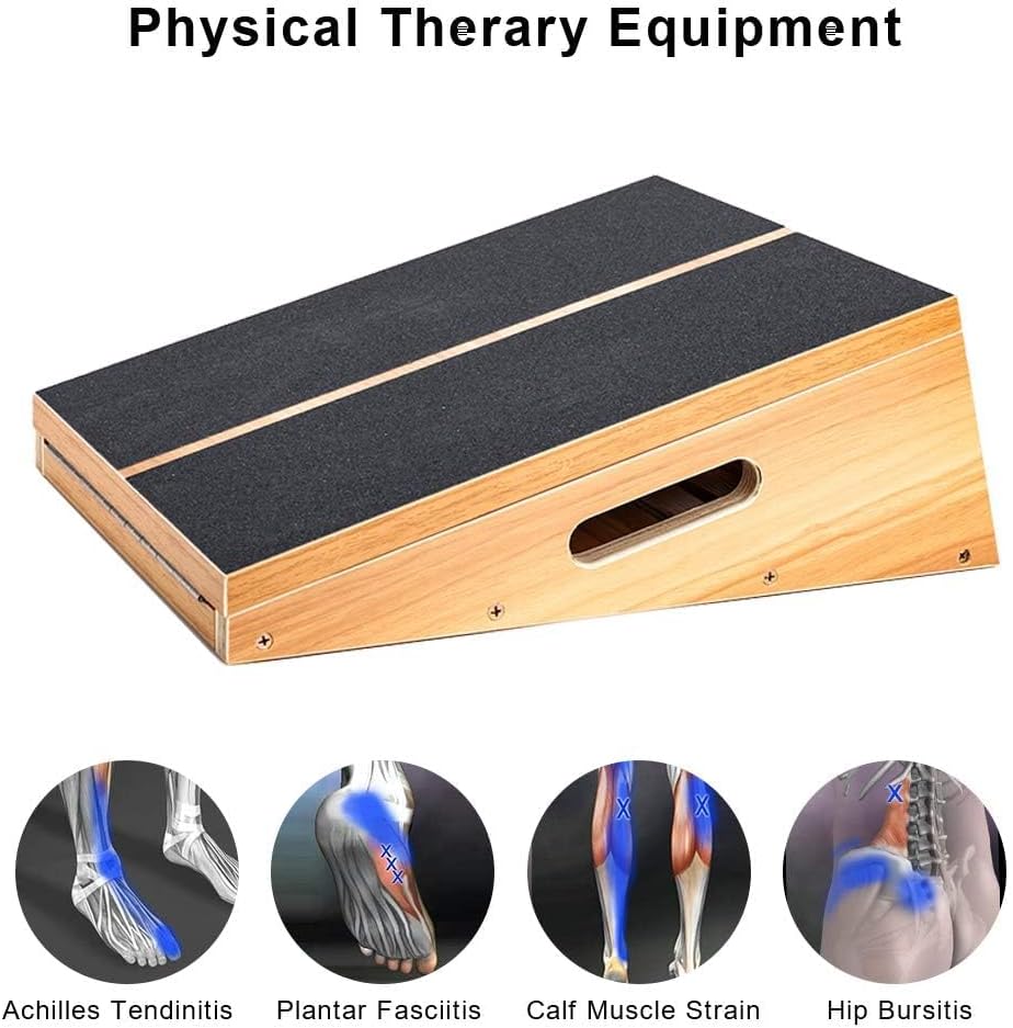 Wooden Slant Board, Adjustable Incline, Side Handles, Non-Slip