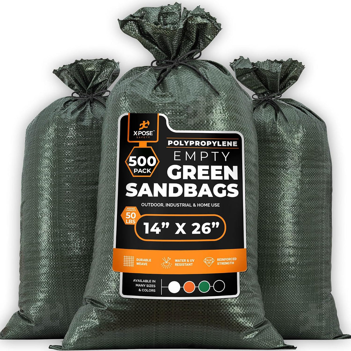Heavy Duty Sand Bags with Tie Strings – Empty Woven Polypropylene Sandbags for Hurricane Flood Protection, 50 lb Capacity, 14" x 26", White, Pack of 10