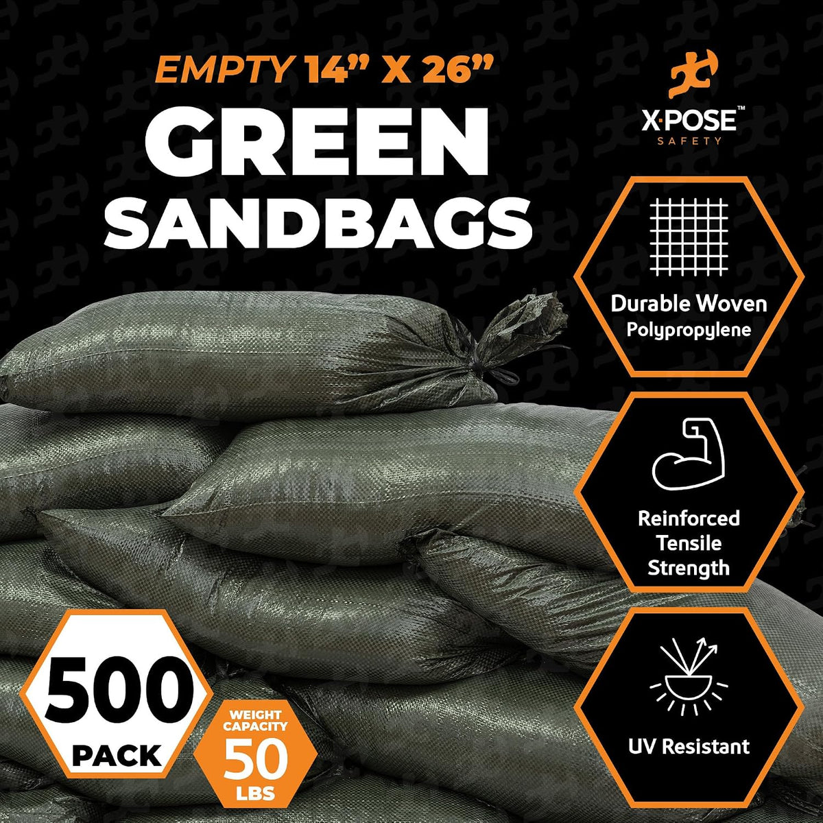 Heavy Duty Sand Bags with Tie Strings – Empty Woven Polypropylene Sandbags for Hurricane Flood Protection, 50 lb Capacity, 14" x 26", White, Pack of 10