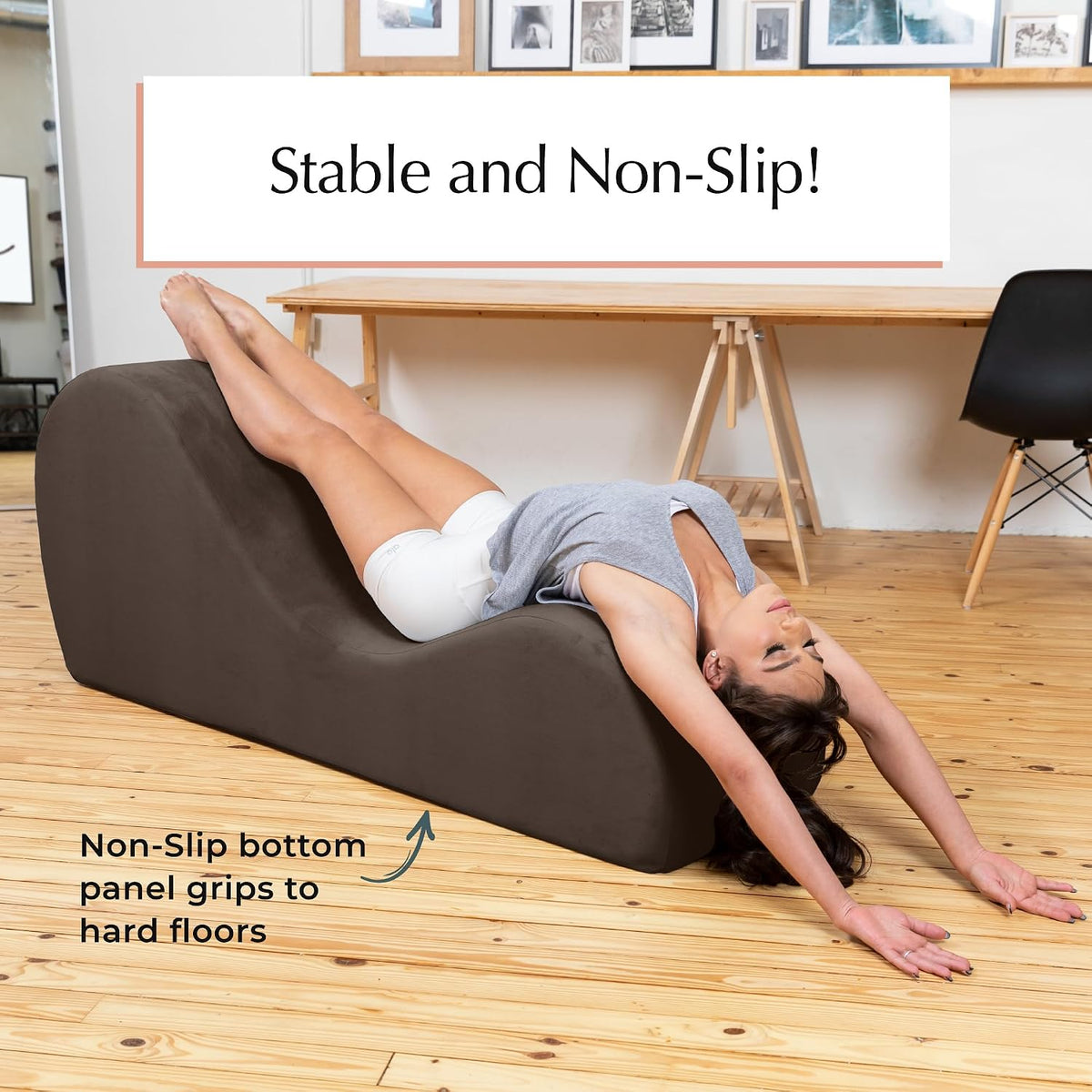 Sleek Chaise Lounge for Yoga - Made in The USA - Great for Stretching, Relaxation, Exercise & More, 60D x 18W x 26H Inch, Light Grey