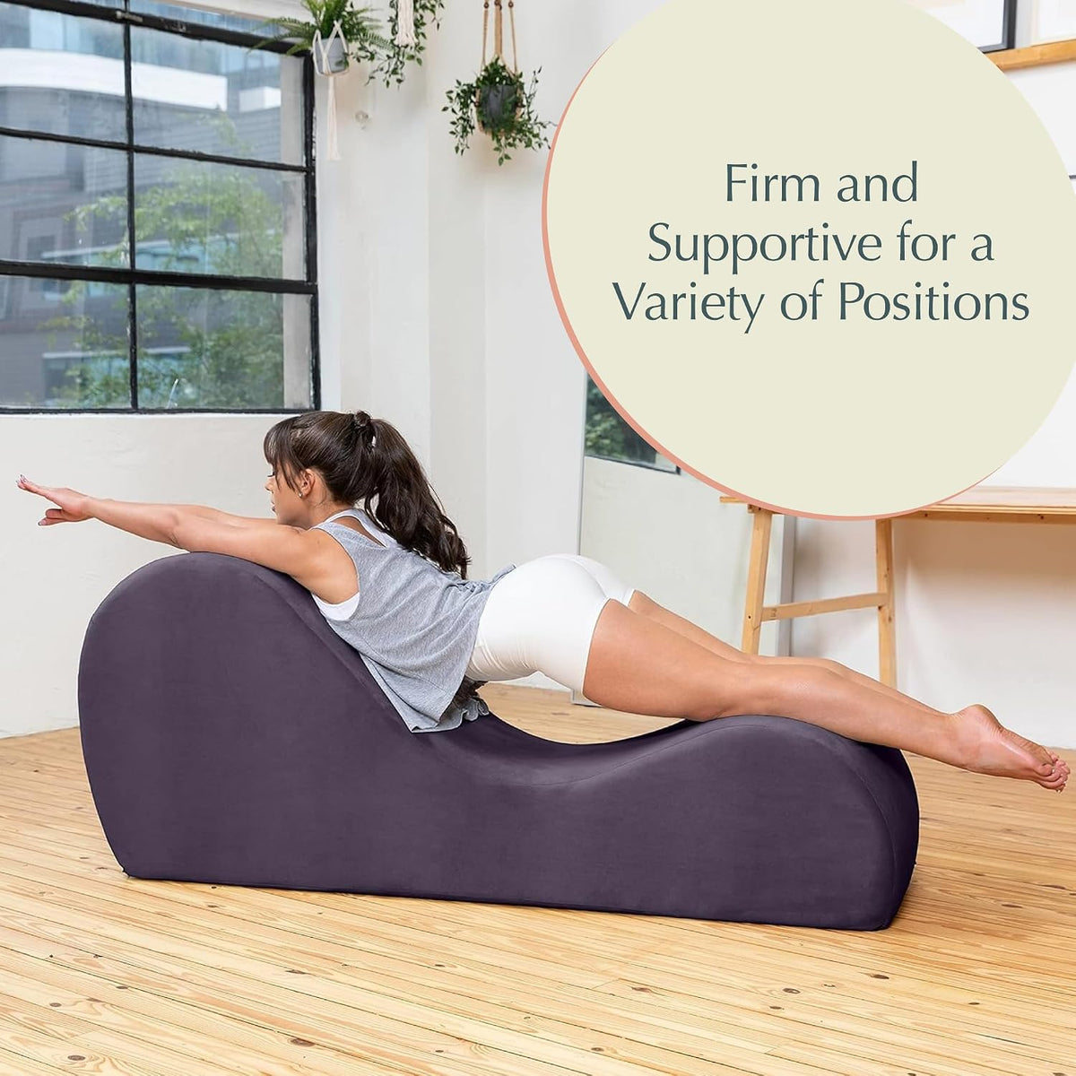 Sleek Chaise Lounge for Yoga - Made in The USA - Great for Stretching, Relaxation, Exercise & More, 60D x 18W x 26H Inch, Light Grey