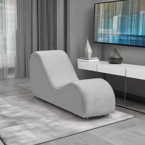 Sleek Chaise Lounge for Yoga - Made in The USA - Great for Stretching, Relaxation, Exercise & More, 60D x 18W x 26H Inch, Light Grey