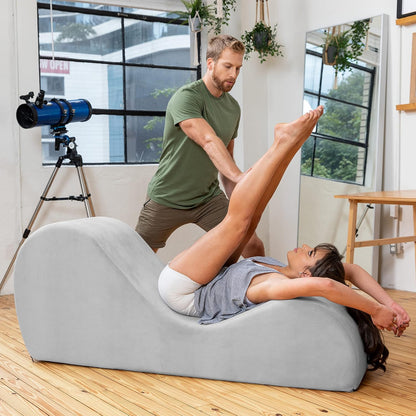 Sleek Chaise Lounge for Yoga - Made in The USA - Great for Stretching, Relaxation, Exercise & More, 60D x 18W x 26H Inch, Light Grey