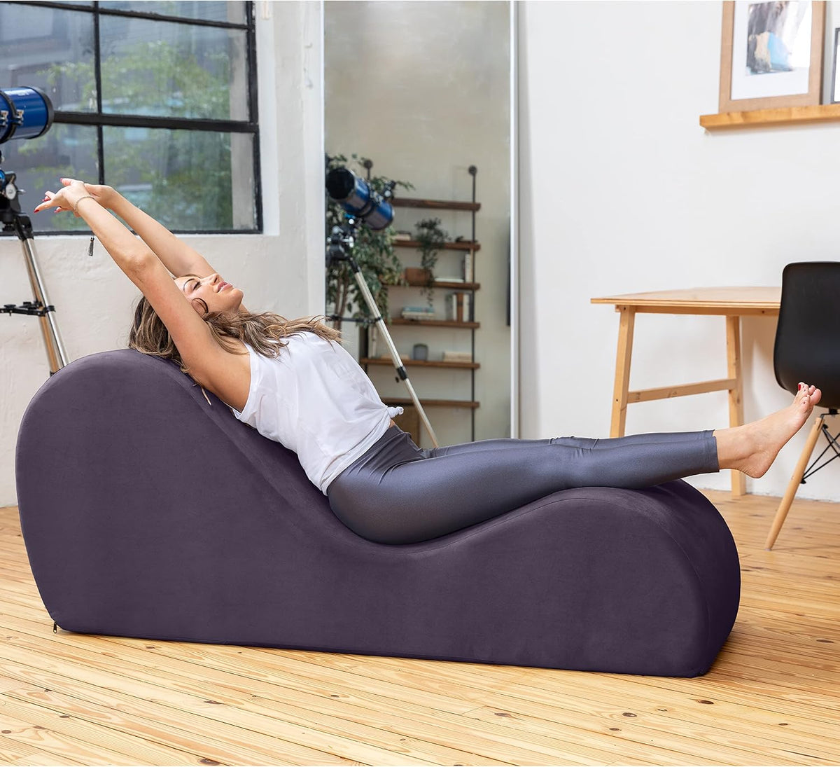 Sleek Chaise Lounge for Yoga - Made in The USA - Great for Stretching, Relaxation, Exercise & More, 60D x 18W x 26H Inch, Light Grey