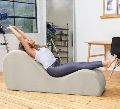 Sleek Chaise Lounge for Yoga - Made in The USA - Great for Stretching, Relaxation, Exercise & More, 60D x 18W x 26H Inch, Light Grey