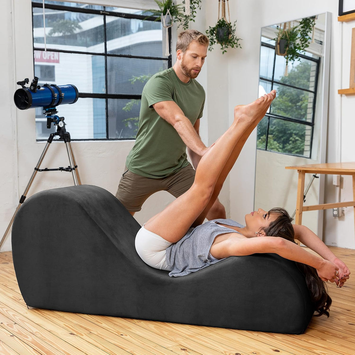 Sleek Chaise Lounge for Yoga - Made in The USA - Great for Stretching, Relaxation, Exercise & More, 60D x 18W x 26H Inch, Light Grey
