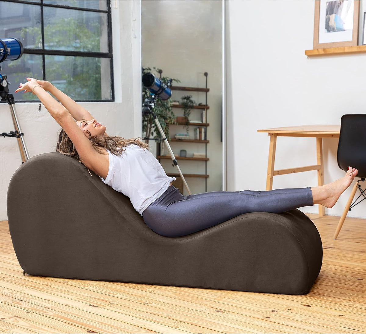 Sleek Chaise Lounge for Yoga - Made in The USA - Great for Stretching, Relaxation, Exercise & More, 60D x 18W x 26H Inch, Light Grey
