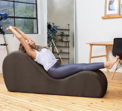 Sleek Chaise Lounge for Yoga - Made in The USA - Great for Stretching, Relaxation, Exercise & More, 60D x 18W x 26H Inch, Light Grey