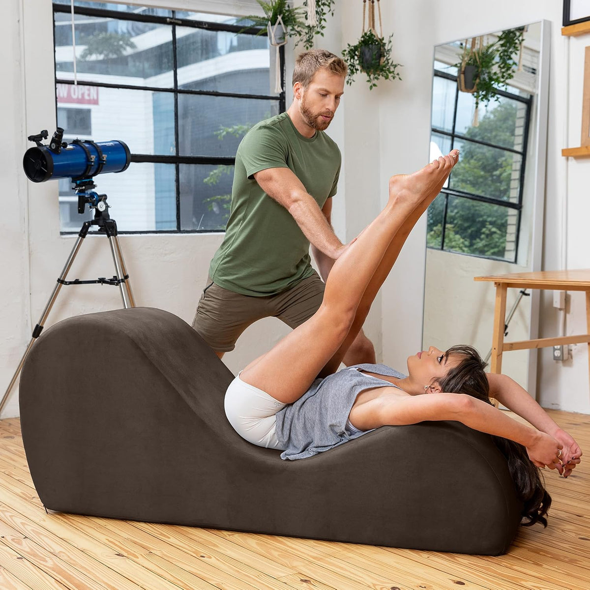 Sleek Chaise Lounge for Yoga - Made in The USA - Great for Stretching, Relaxation, Exercise & More, 60D x 18W x 26H Inch, Light Grey
