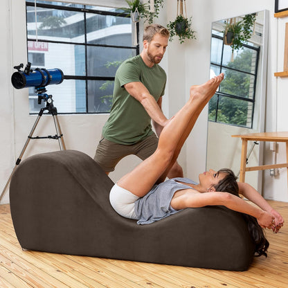 Sleek Chaise Lounge for Yoga - Made in The USA - Great for Stretching, Relaxation, Exercise & More, 60D x 18W x 26H Inch, Light Grey