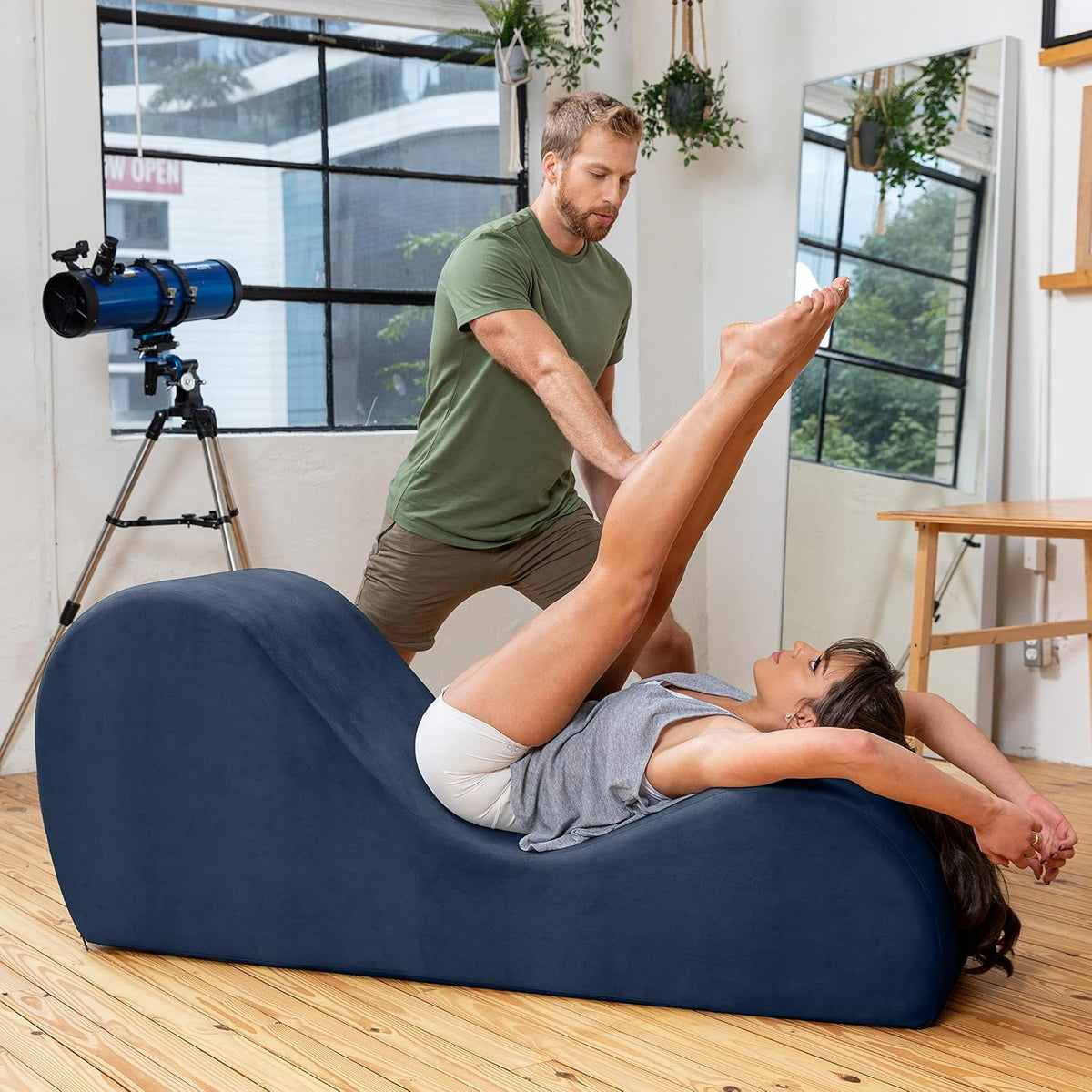 Sleek Chaise Lounge for Yoga - Made in The USA - Great for Stretching, Relaxation, Exercise & More, 60D x 18W x 26H Inch, Light Grey