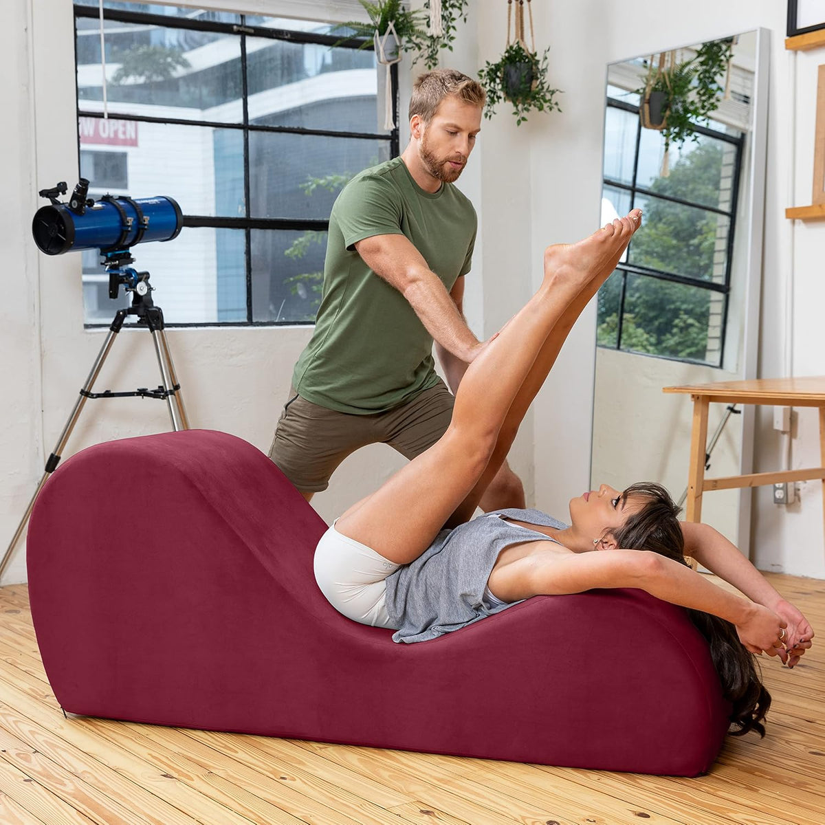 Sleek Chaise Lounge for Yoga - Made in The USA - Great for Stretching, Relaxation, Exercise & More, 60D x 18W x 26H Inch, Light Grey