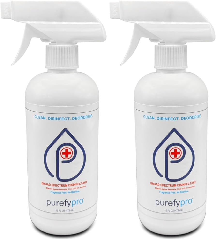 Purefypro Disinfectant Spray (16oz, 2pk) No Rinse. No Residue. Kills 99.9999% MRSA, Norovirus, Flu Virus, and Fungi, Drug Resistant Germs. Suitable for All Surfaces