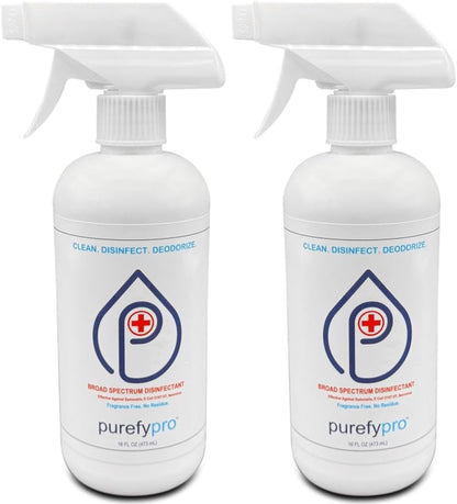 Purefypro Disinfectant Spray (16oz, 2pk) No Rinse. No Residue. Kills 99.9999% MRSA, Norovirus, Flu Virus, and Fungi, Drug Resistant Germs. Suitable for All Surfaces