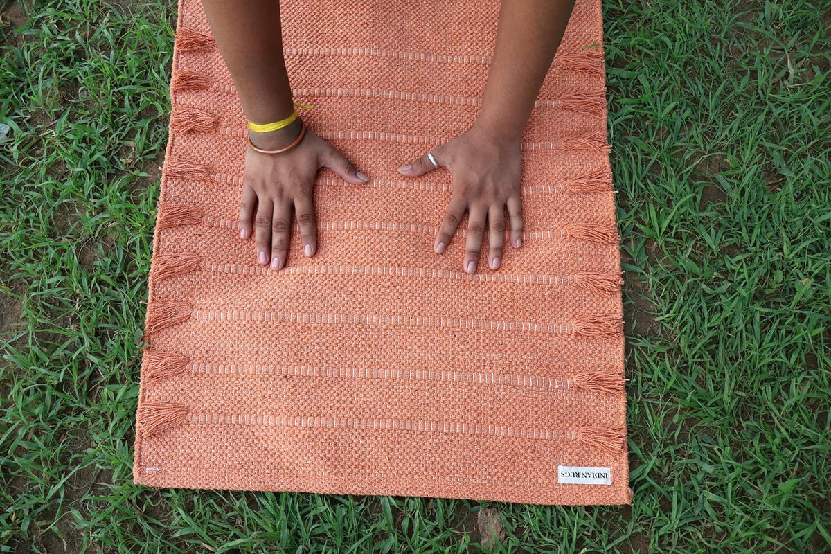 EcoComfort Cotton Yoga Mat - Hand-Woven, Extra-Thick for Ultimate Home Fitness - Durable & Stylish Yoga Rug (24”x72”x5mm)