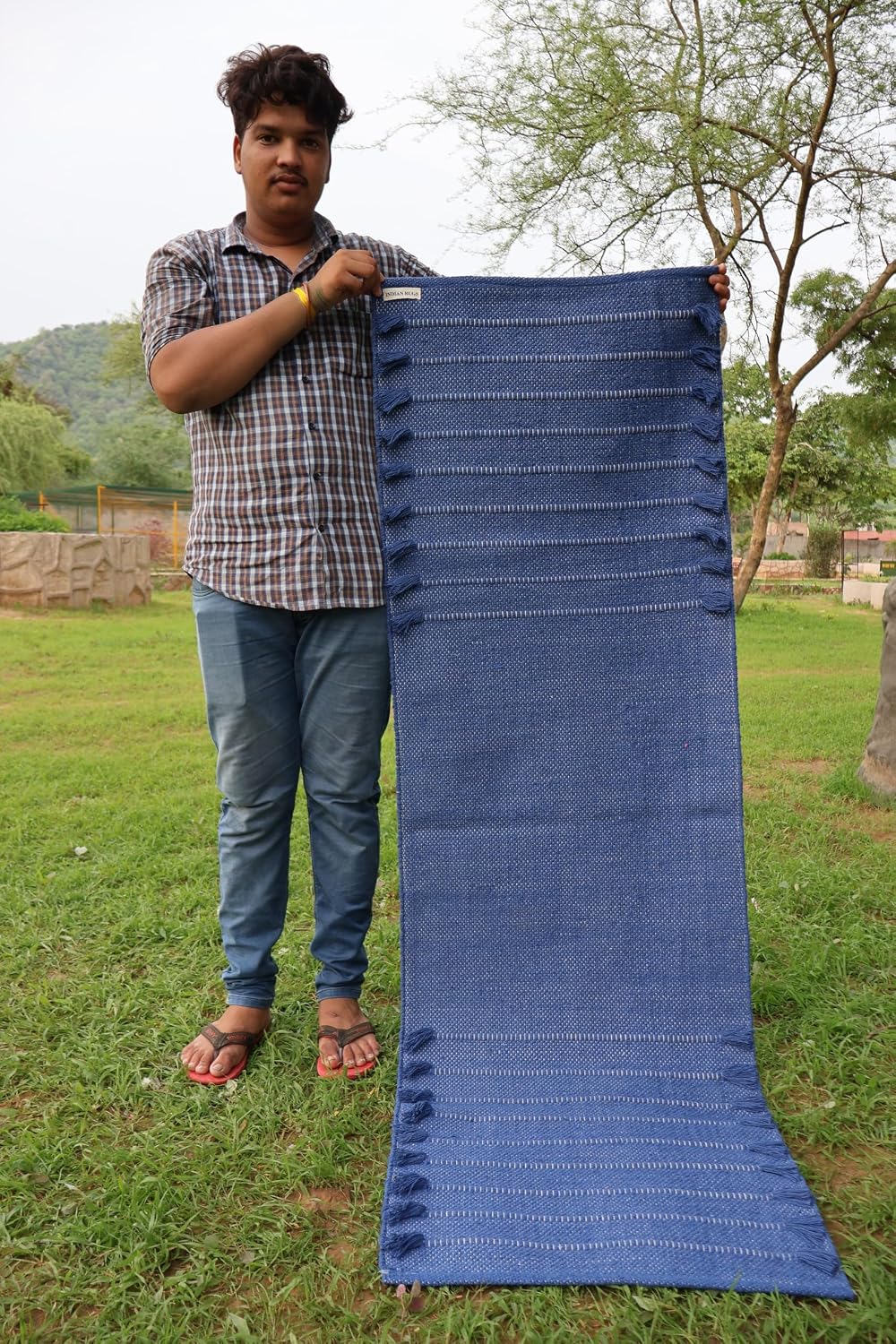 EcoComfort Cotton Yoga Mat - Hand-Woven, Extra-Thick for Ultimate Home Fitness - Durable & Stylish Yoga Rug (24”x72”x5mm)