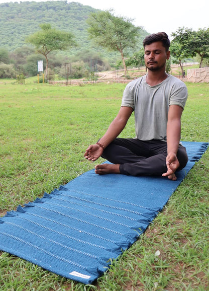 EcoComfort Cotton Yoga Mat - Hand-Woven, Extra-Thick for Ultimate Home Fitness - Durable & Stylish Yoga Rug (24”x72”x5mm)