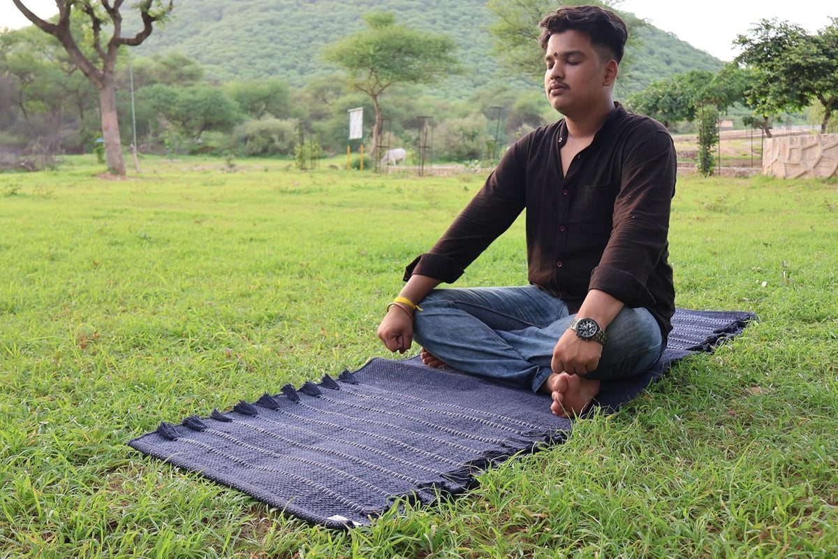 EcoComfort Cotton Yoga Mat - Hand-Woven, Extra-Thick for Ultimate Home Fitness - Durable & Stylish Yoga Rug (24”x72”x5mm)