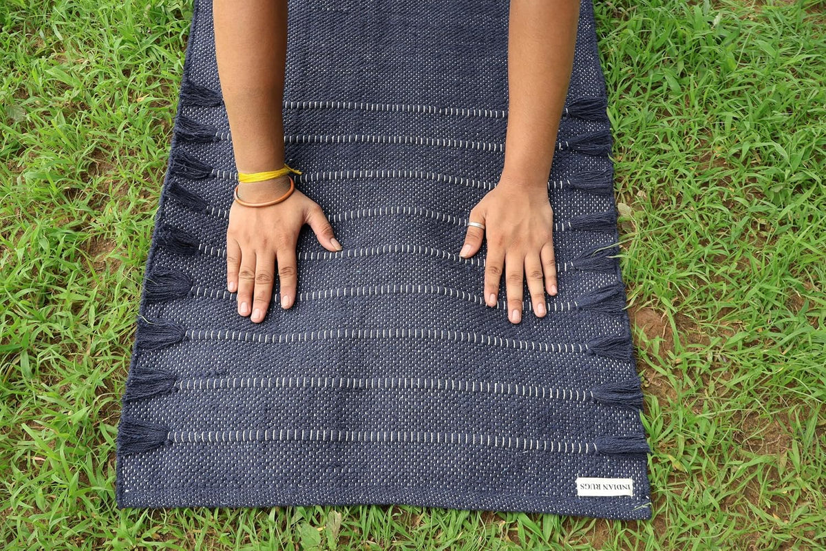 EcoComfort Cotton Yoga Mat - Hand-Woven, Extra-Thick for Ultimate Home Fitness - Durable & Stylish Yoga Rug (24”x72”x5mm)