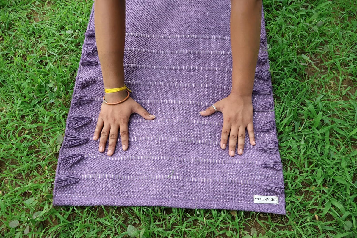 EcoComfort Cotton Yoga Mat - Hand-Woven, Extra-Thick for Ultimate Home Fitness - Durable & Stylish Yoga Rug (24”x72”x5mm)