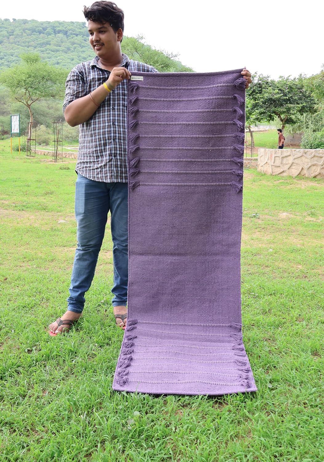 EcoComfort Cotton Yoga Mat - Hand-Woven, Extra-Thick for Ultimate Home Fitness - Durable & Stylish Yoga Rug (24”x72”x5mm)